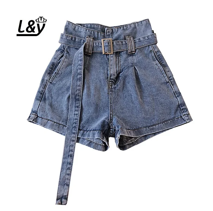 

L&Y Denim Shorts Jeans Fashion Irregular High Waist Shorts Women 2019 Summer New Arrivals Buckle Belt Hot Short Women's Shorts
