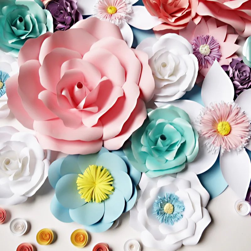 

105pcs Giant Paper Flowers And Green Leaf Party Wedding Decor For Photo Booth Backdrop For Wedding Background