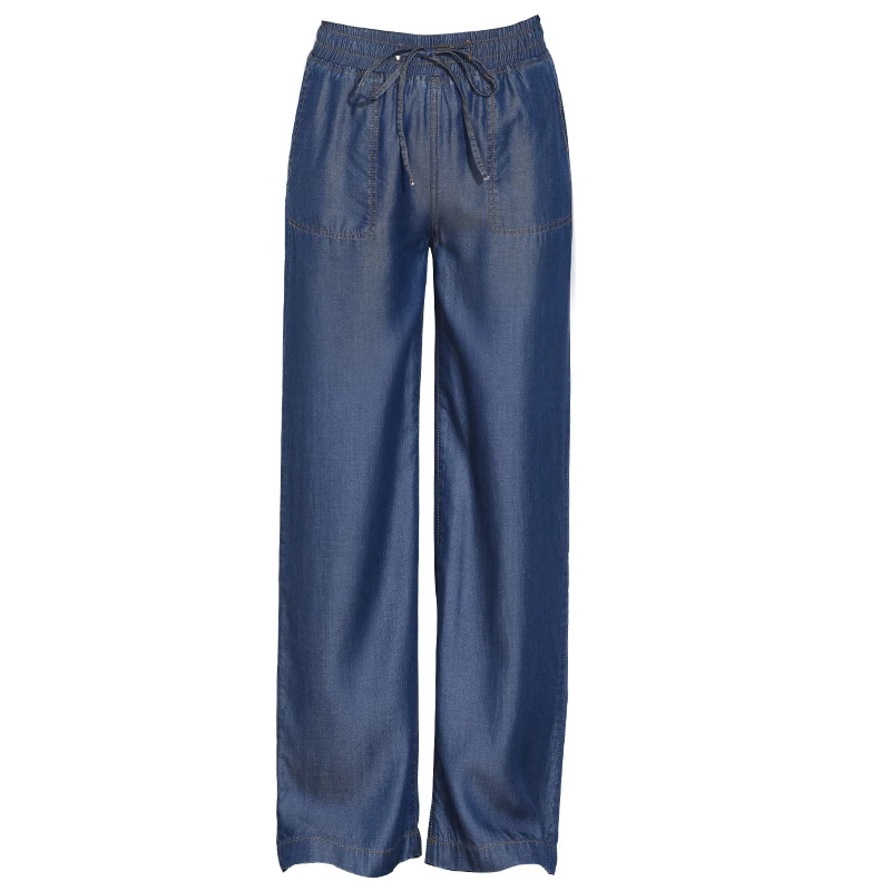 

Straight Pants Women Tencel Fabric Mid Elastic Waist Pockets Full Length Pants Simple Design Casual Style 2019 New Fashion