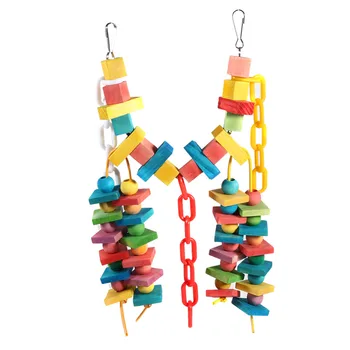 

Hot Sale Colorful Parrot Cage Wood Chew Bite Toy For Pet Bird Hanging Swing And Rest