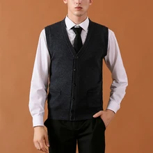 Высокое качество Для мужчин зима-осень деловые свитера кардиганы свитер жилет мужской кардиган вязать шерсть жилет свитер без рукавов