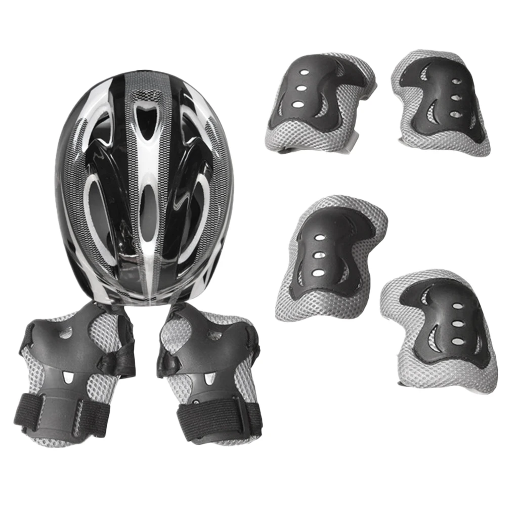 Child's 7Pcs Cycling Roller Skating Protective Gear Set 58-62cm Safety Helmet+Knee&Elbow Pads+Wrist Guards Kids Protective Gear