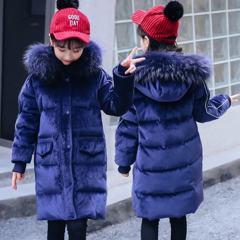 

-30degree Children Coat Winter Girl Down Jackets Parkas teenager Children's down coats real fur girl duck down Outerwears Coats