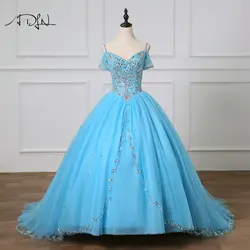 ADLN vestidos de 15 anos пышное платье тюль бальное платье Кристаллы бисера синий Sweet 16 Baljurken 15 индивидуальный заказ платье