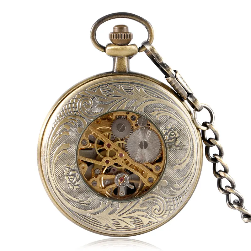 Винтаж под старину полые римские цифры карманные часы Бронзовый Механический ручной взвод карман и брелок часы для продажи Montre gousset
