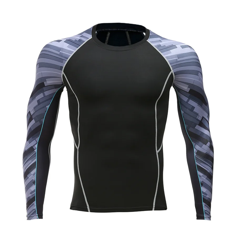 3D быстросохнущая спортивная рубашка Рашгард, Мужская компрессионная рубашка с длинным рукавом для бодибилдинга, облегающие топы, футболки для тренажерного зала, пробежки, тренировочная рубашка - Цвет: TC122
