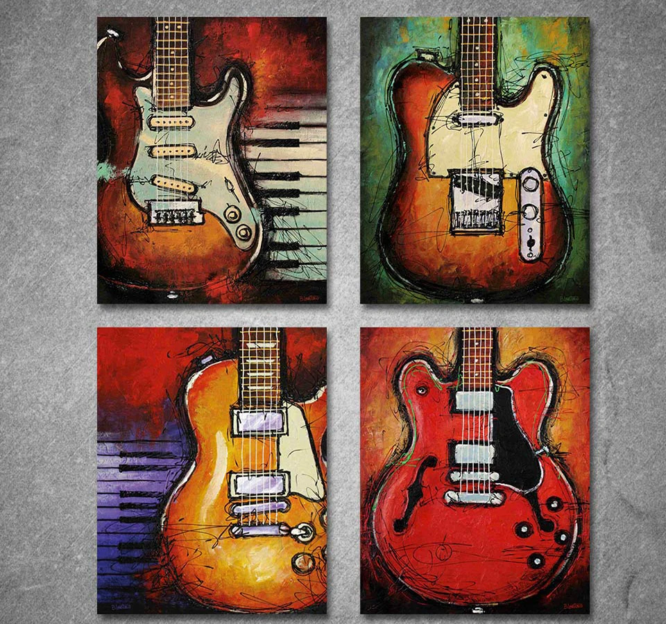 4 Panels print canvas art music Guitar oil painting on canvas home decor wall art pictures for