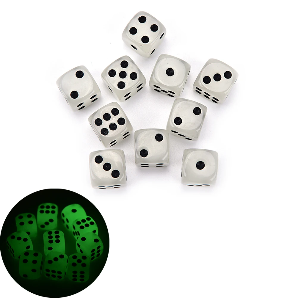 

10Pcs/lot 6 Side 14mm luminous dices Toy Fun Board Game Night Bar Entertainment Game Dice Noctilucent Dice Cubes