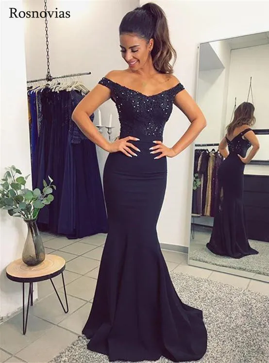 

Mermaid Evening Dresses 2019 Off Shoulder Backless Sweep Train Beaded Long Prom Party Formal Dresses Robe De Soirйe Customized