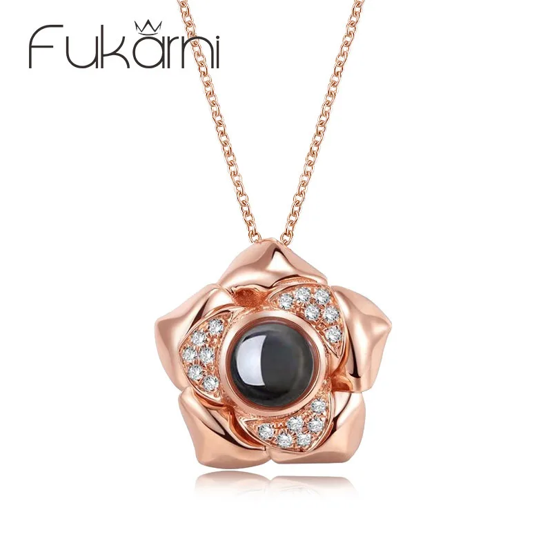 

Love Real Memory Rose 100 Species Language I Love You 925 Pure Silver Projection Nanometer Necklace Trill