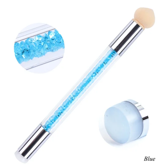Blue Кисти для нейл-арта, губка, силиконовые двухглавые градиентные кисти, ручки, стразы, ручка, цветущий УФ-гель для ногтей, инструмент для маникюра CH944 - Цвет: Blue