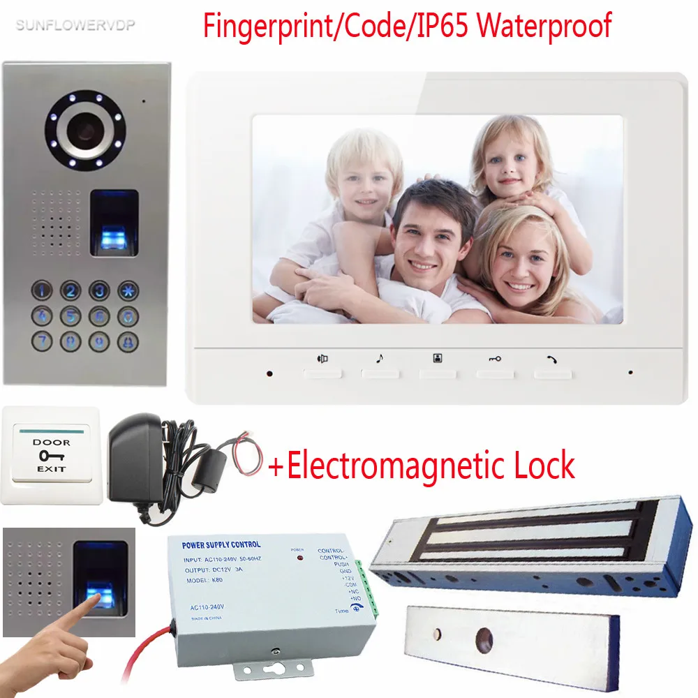 

Fingerprint/Code Intercom Videophone IP65 Waterproof Doorbell With Camera 7" Color Screens With Magnetic Electronic Lock System