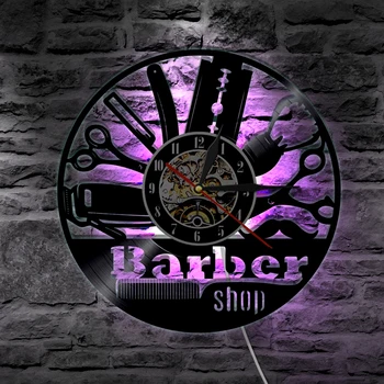 

1Piece Barber Shop Barber Hairdresser LED Lighting Vinyl Record Wall Clock With LED Backlight Grooming Beauty Salon Wall Light