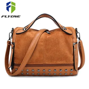 

New Arrival Top-handle Nubuck PU Leather Handbags for Women Casual Female Shoulder Bag Crossbody Bag Ladies Rivet Messenger Bags