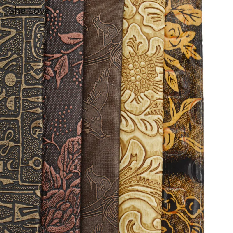 

She Love 1Meter Vintage Egyptian Pattern Printed Fabric Synthetic PVC Leather For Handbags Garment Diy Sewing Materials Supplies
