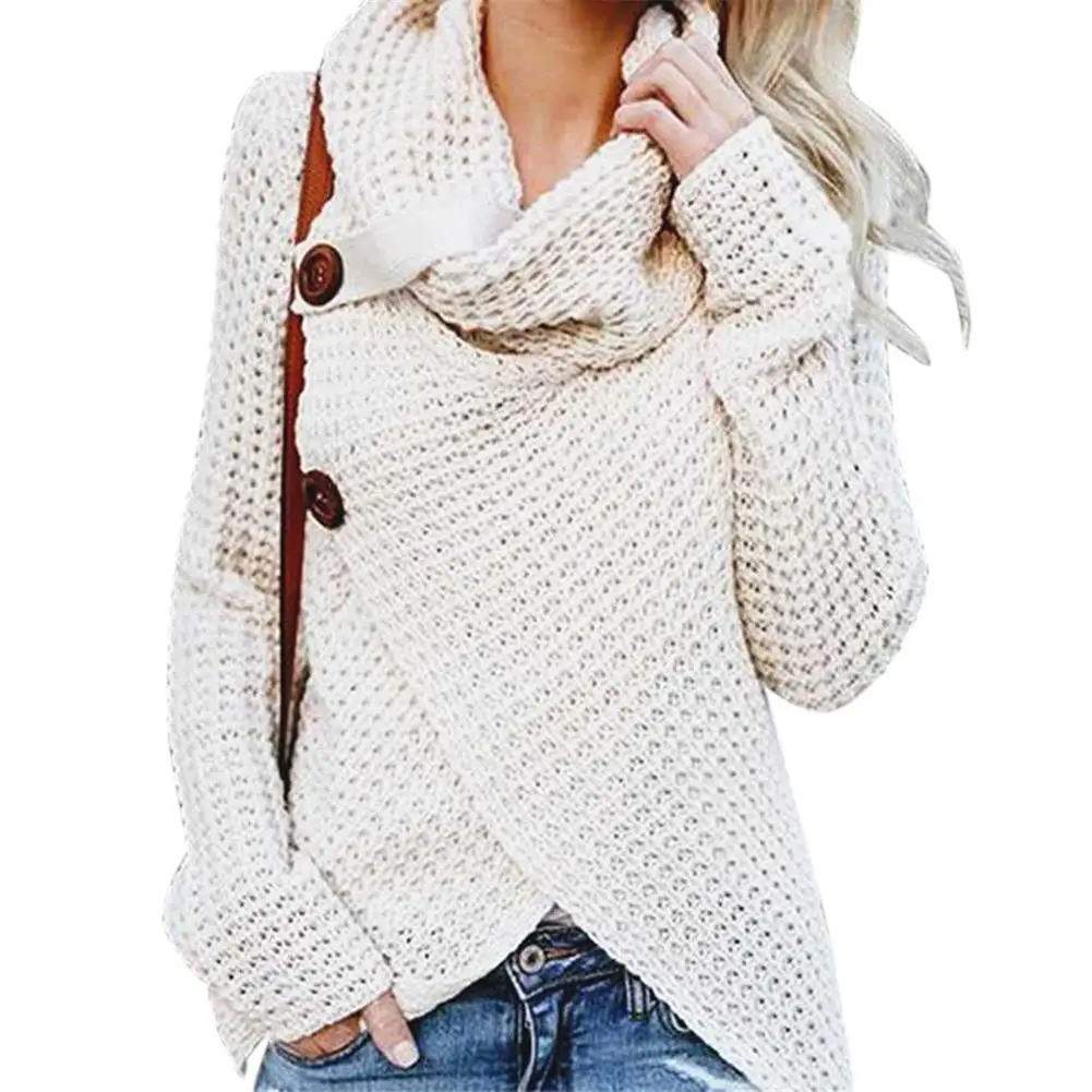

MISSKY 2018 Women Sweater Solid Color Casual Long Sleeve Cross-Wrap Design Pullover For Winter Autumn