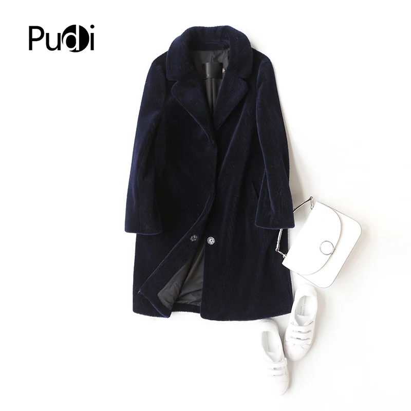 

PUDI A17006 women's winter warm genuine wool fur with turn-down coat lady coat jacket overcoat