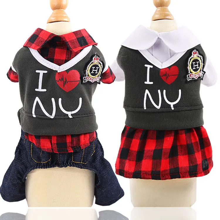 

Dog Jumpsuit Plaid Couple Suit For Dogs Clothes Academy College Style Couple Models Costume Puppy Lovers Sweatshirt Pet Clothing