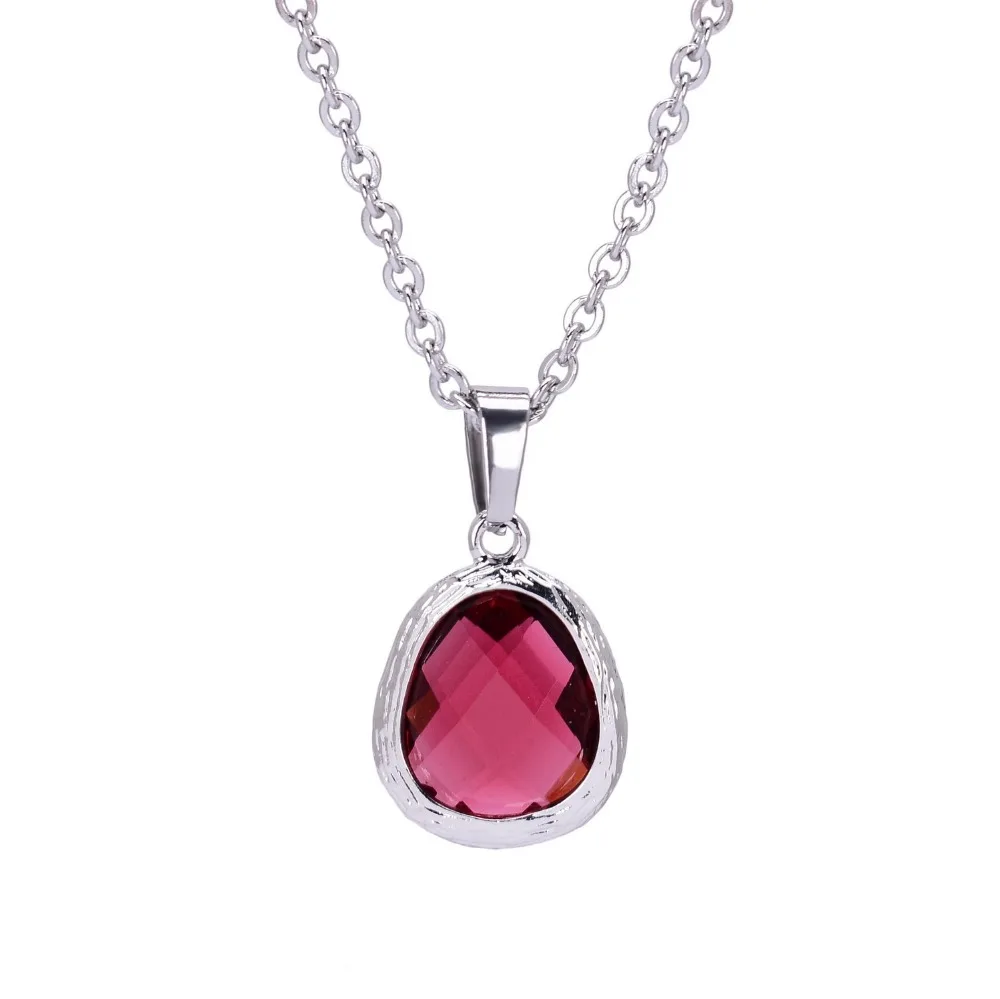 Newest Water Drop Shaped Colorful Glass Pendant Necklaces Silver Color Link Chain For Women Gift | Украшения и аксессуары