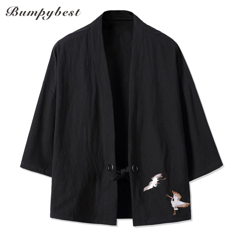 Bumpybeast вышитое японское кимоно Харадзюку льняная 5XL рубашка мужская Swag модные