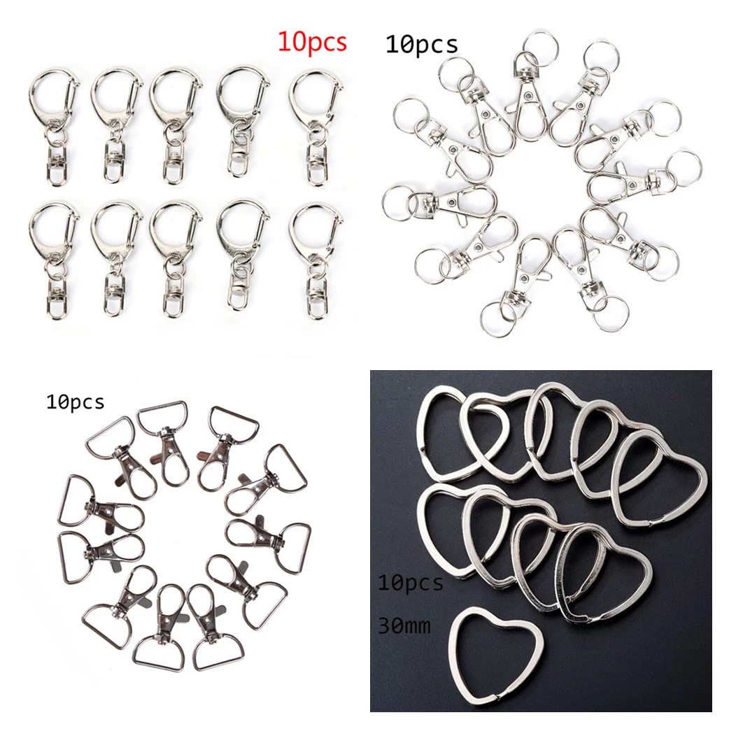 

10pcs Polished Silver Color Heart Shape Keyring Keychain Split Ring With Short Chain Key Rings Women Men DIY Key Chains Access