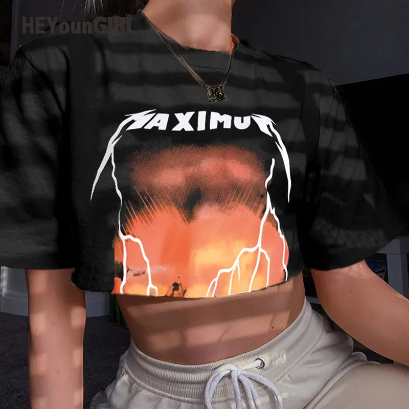 

HEYounGIRL Printed Short Sleeve Tee Shirt Femme Black Harajuku Womens Tshirts Casual Cotton Loose Ladies T Shirt Crop Top Summer