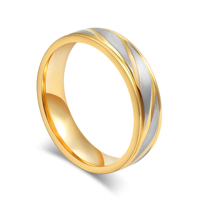 His and Her For Stainless Steel Diagonal Striped Gold Color Wedding Engagement Band Couple Ring Top Ring