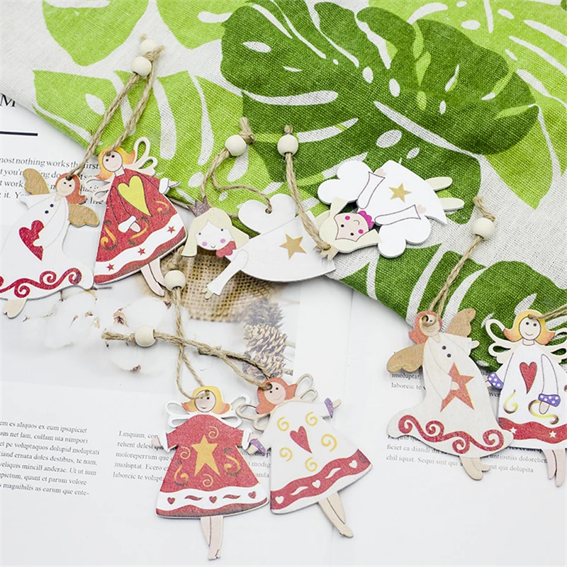 

2pcs Christmas Tree Wooden Hemp Rope Angel Pendant Christmas Decoration for Home Navidad Noel Hanging Decor 2020 New Year Kerst