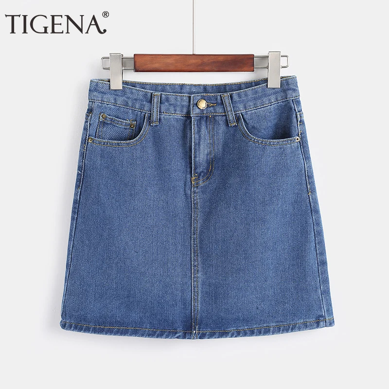 

TIGENA Mini Denim Skirt Women 2019 Summer Korean Fashion High Waist Pencil Skirt Female Black White Blue Jeans Skirt with Pocket