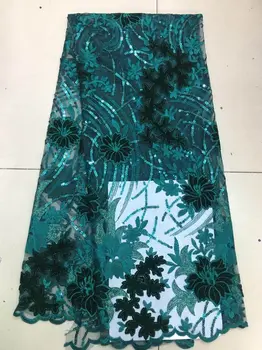 

African Lace Fabric 2019 High Quality Lace Fabric French Sequins Net Cord Tulle Fabrics Nigerian Laces For Wedding Dress green