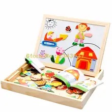 Многофункциональная развивающая деревянная магнитная головоломка с изображением животных в джунглях, детская головоломка, детский мольберт для рисования, игрушечная доска