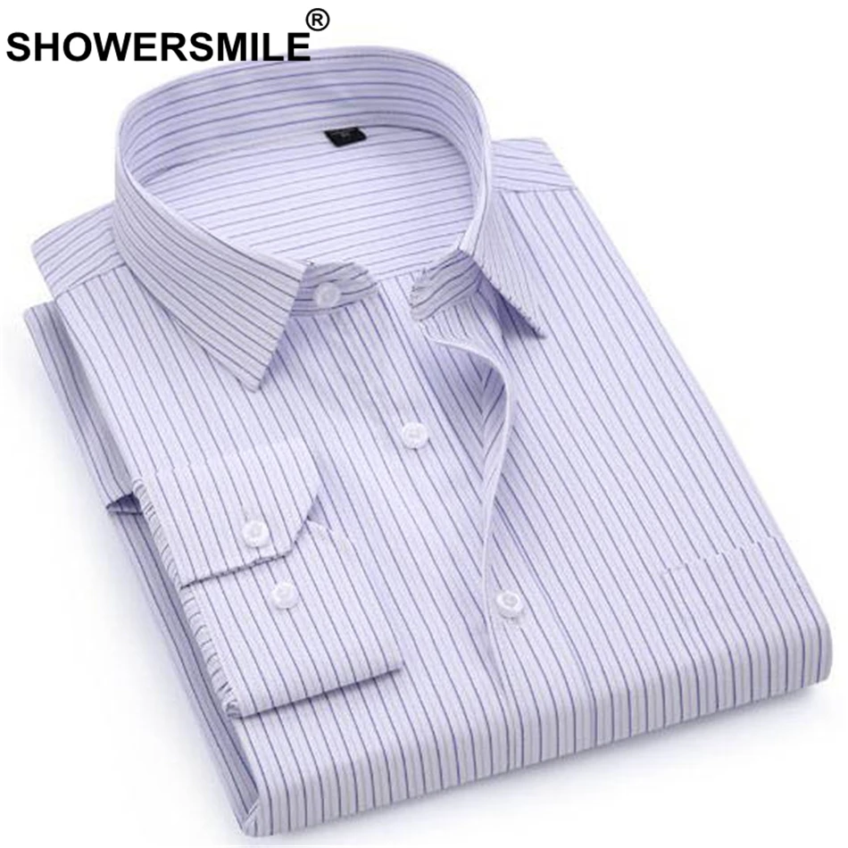 

SHOWERSMILE Brand Striped Shirt Men Cotton Formal Long Sleeve Shirt Male Slim Fit Smart Casual Shirt Office Wear Clothing New