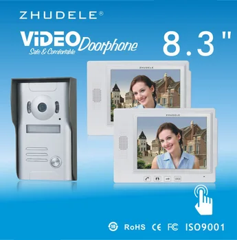 

ZHUDELE Home Security Intercom 8.3"Display Wired Video Door Phone Touch Key Doorbell & IR 700TVL HD Home Security CCD Camera 1V2