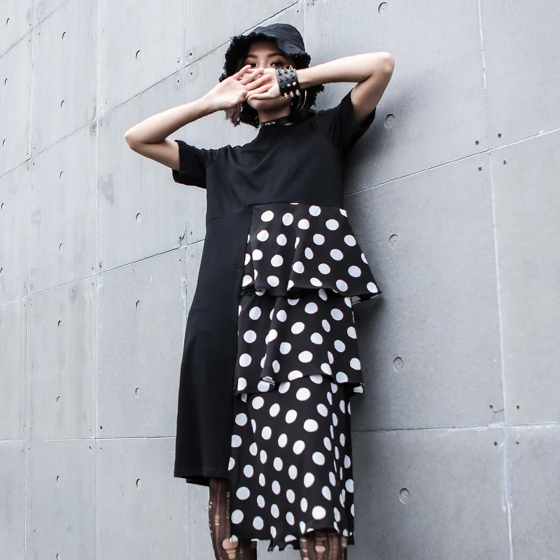 

Summer 2019 New Cotton Causal Dress Loose and Large Size Stitching and Irregular Dresse Cake Dress