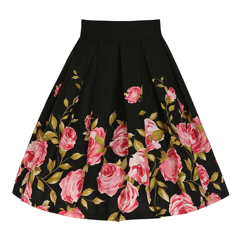 Kostlich Elegant Flower Print 2017 Summer Women Skirt High Waist Big Swing Skirts Womens A-Line Hepburn 1950s Vintage Midi Skirt (4)