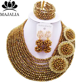 

Majalia Fashion Romantic Nigerian Wedding African Jewelry Set Golden color Crystal Necklace Bride Jewelry Sets 10CP007