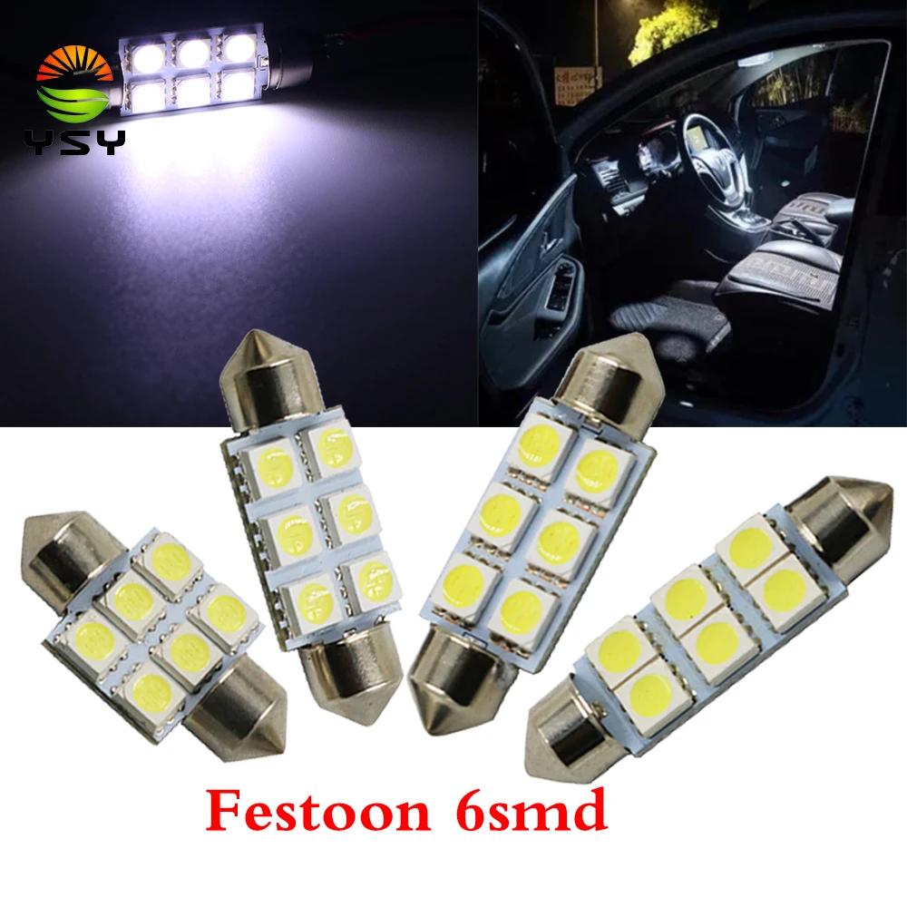 YSY 500x Белый 31 мм 36 39 41 Festoon 5050 SMD 6 LED C5W автомобильный Led интерьер автомобиля Купол