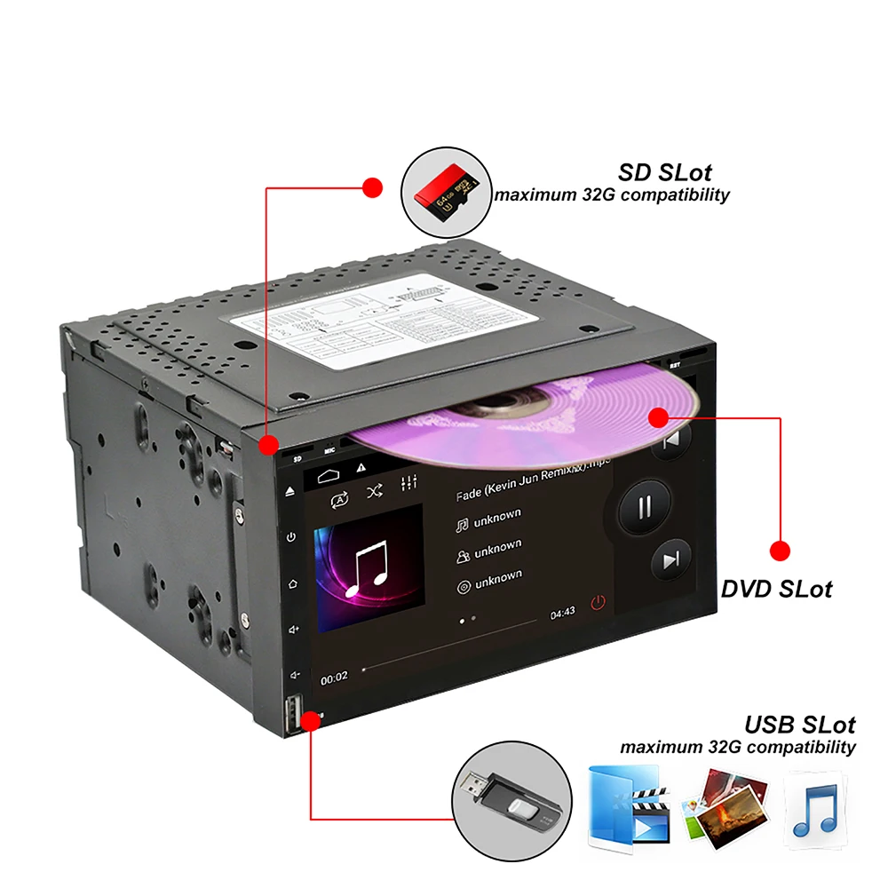 Sale 2 Din Android 6.0 DVD CD Car Radio Stereo 6.95" Car GPS Navigation Wifi Bluetooth USB Radio Audio Player subwoofer USB SD Player 4