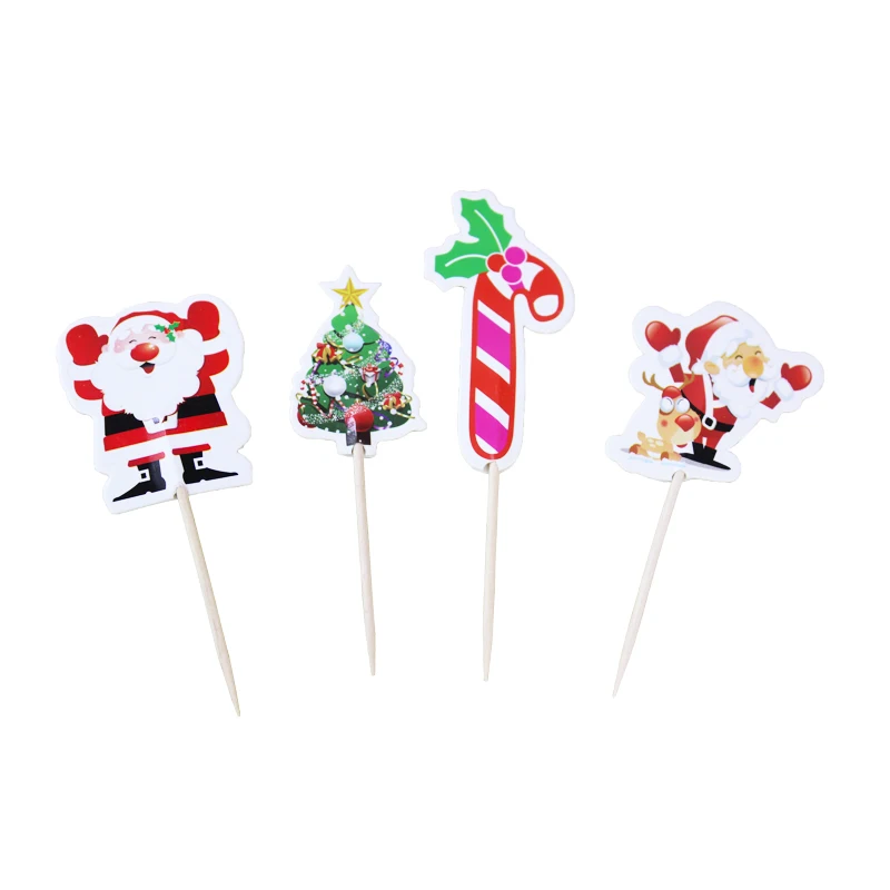

24pcs Christmas Series Theme Cupcake Topper Pick Cartoon Cake Toppers Cupcake Inserts Card Christmas Party Gifts For Kids