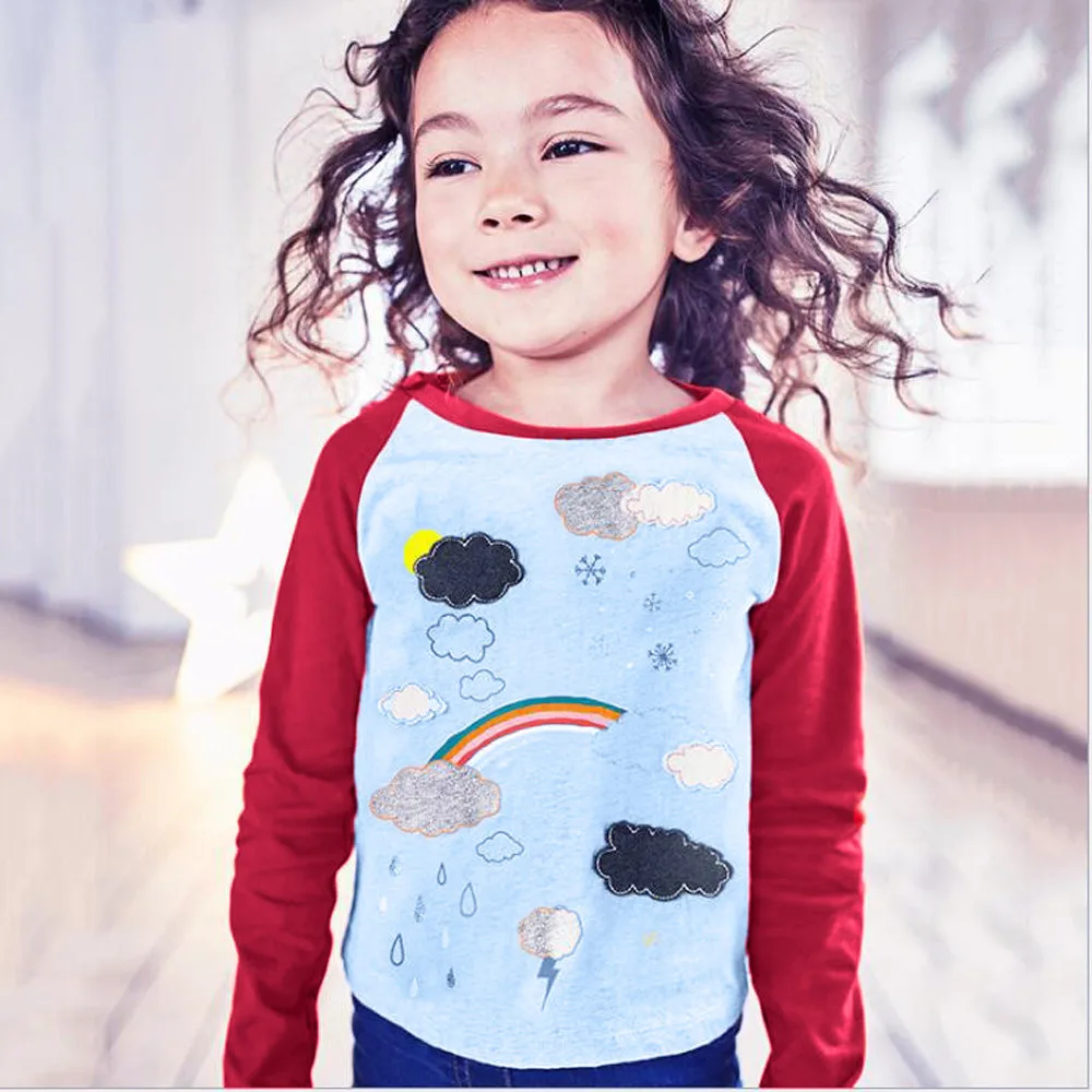 

Toddler Kids Baby Girl Casual Long Sleeve Rainbow Print Ruched Cotton O-Neck T-shirt Tops Clothes Outfit