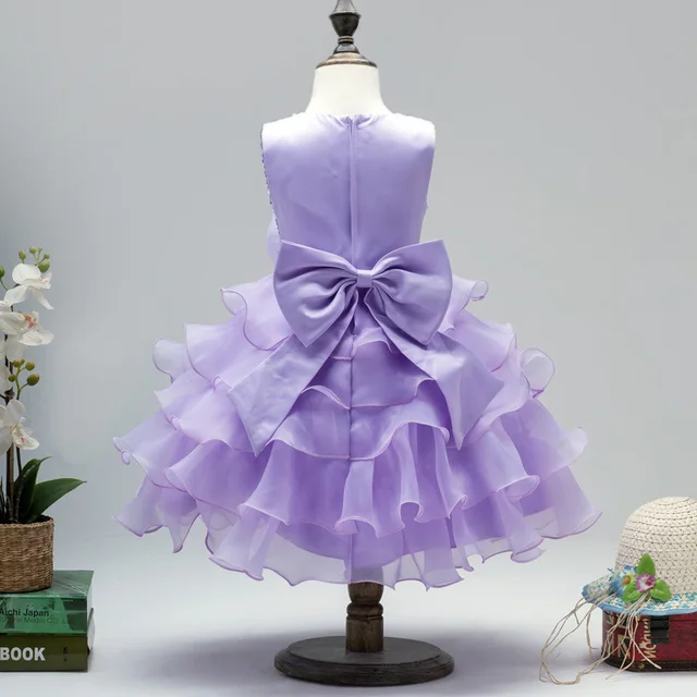 Teenage Princess girls purple gold dress o neck sleeveless sequined