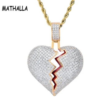 

Lovers' Heart broken Copper Pendant Necklace With Full AAA CZ Stone Stainless Steel Twisted Chain Necklace For Couple Bijoux