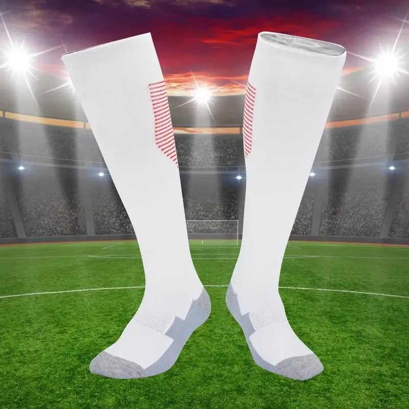Мужские футбольные носки для взрослых, впитывающие пот дышащие мужские спортивные футбольные чулки - Цвет: Белый