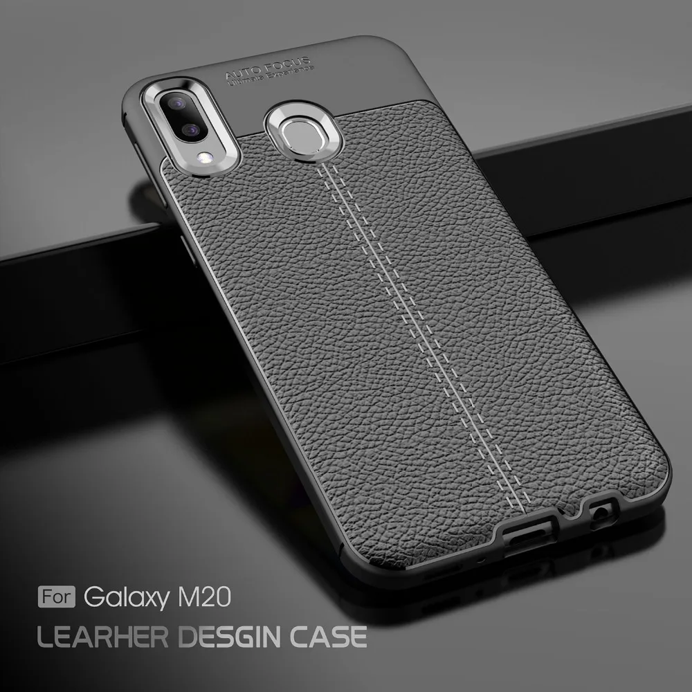 For Samsung Galaxy M20 SM-M205F Hybrid Armor Leather Texture Soft TPU Cover Case |