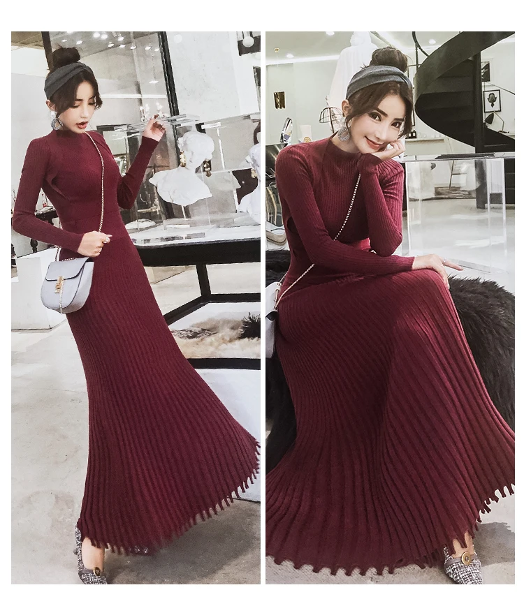 Winter autumn high quality Women Long Knitted Dress Sexy vestidos Back Slim Sweater Dress Fit And Flare Thicken Warm Dress