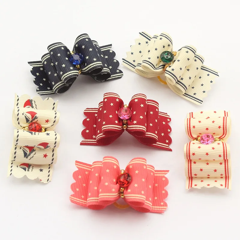 

Armi store Handmade Star Pattern Ribbon Dog Bow Dogs Grooming Bows 22049 Pet Accessory Supplies