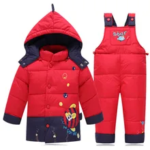 Дети Мальчики Девочки Зима Теплая Пуховая Куртка Костюм Установить Snowsuit Пальто + Комбинезон Малыша Детская Одежда Набор Детей С Капюшоном Куртки YRF016