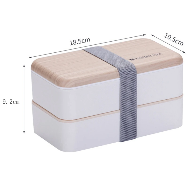 Double Layer Lunch Box Wood Grain Lid Microwave Bento Boxes Kids Food Container Storage Portable Picnic Box 1200ml Can Be Sepa