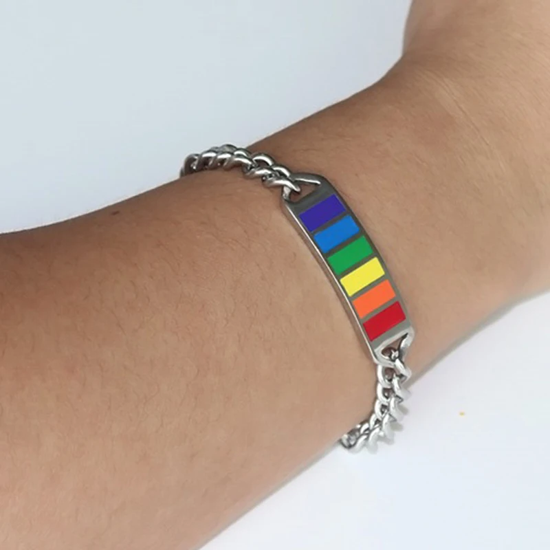 Acier Inoxydable Homosexuel Gay Pride Lesbian Love Rainbow Bracelet Chain Link