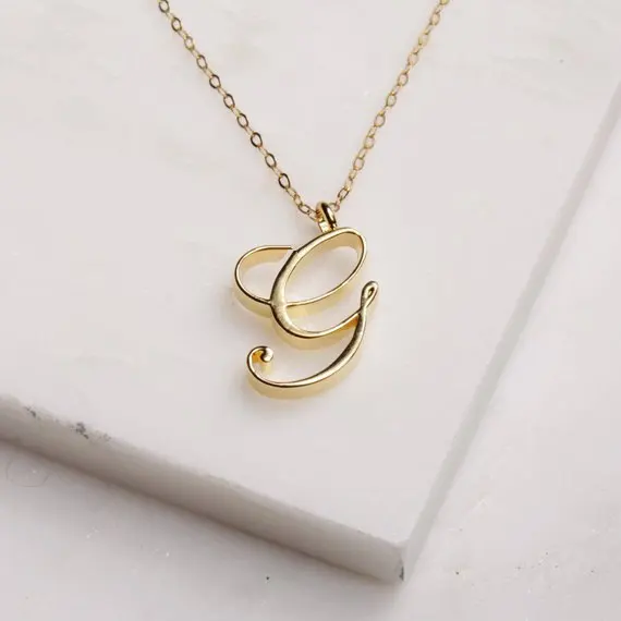 Initial G Letter Alphabet Necklace Minimalist Cursive G Monogram